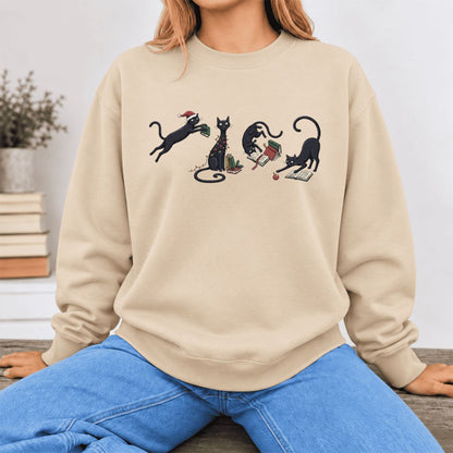 Christmas Reading Cats Softstyle Sweatshirt | Christmas Book Lover Gift Sand