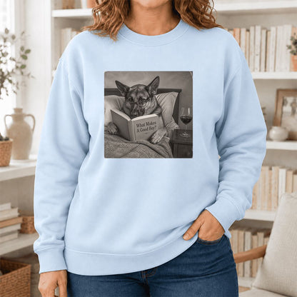 What Makes A Good Boy Crewneck Sweatshirt | Dog Lover Reader Gift Light Blue