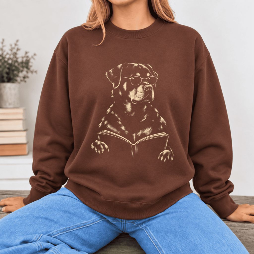 Rottweiler Reading Book Softstyle Sweatshirt | Dog Mom Reader Gift Cocoa