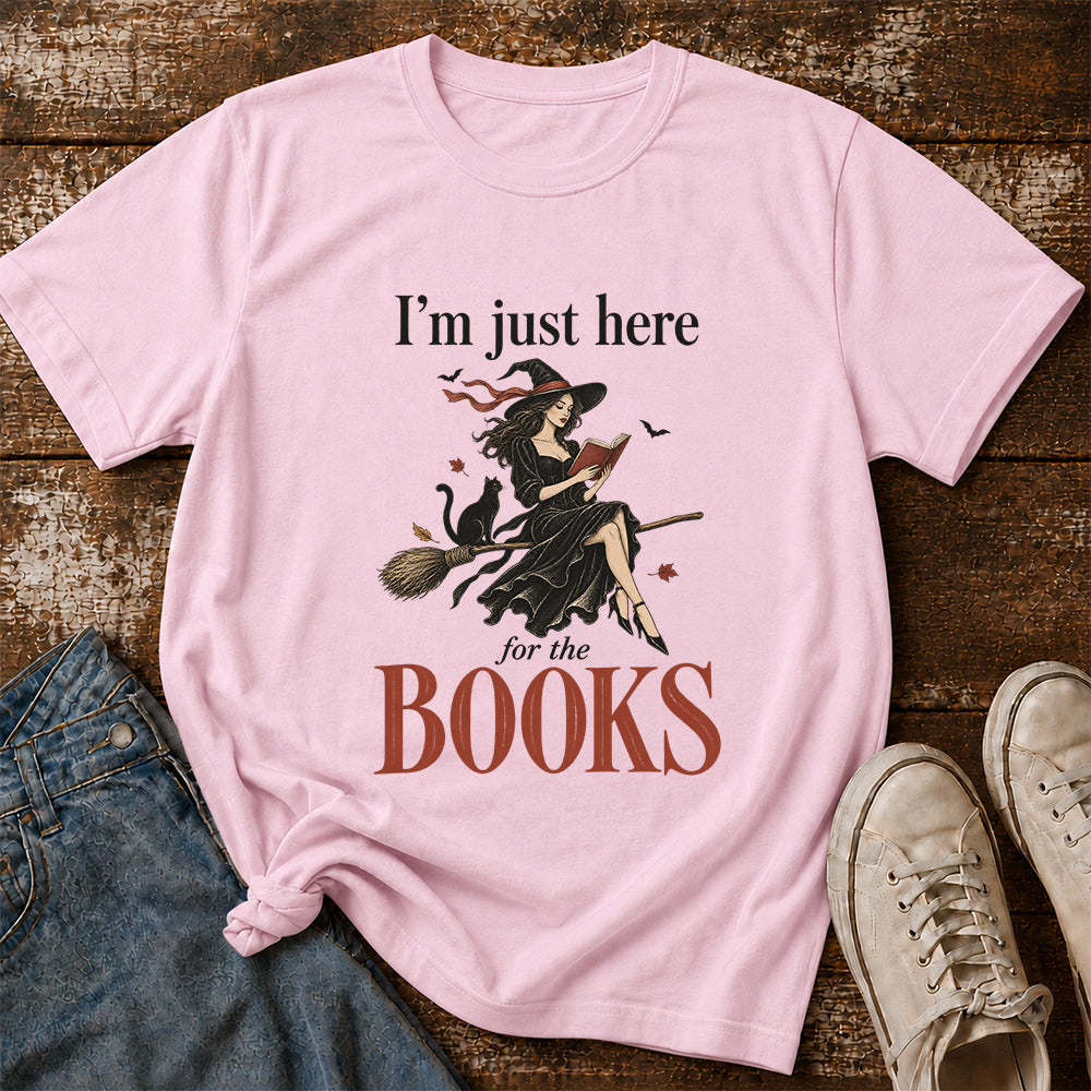 I'M Just Here For The Books Printed T-Shirt | Halloween Book Lover Gift Light Pink