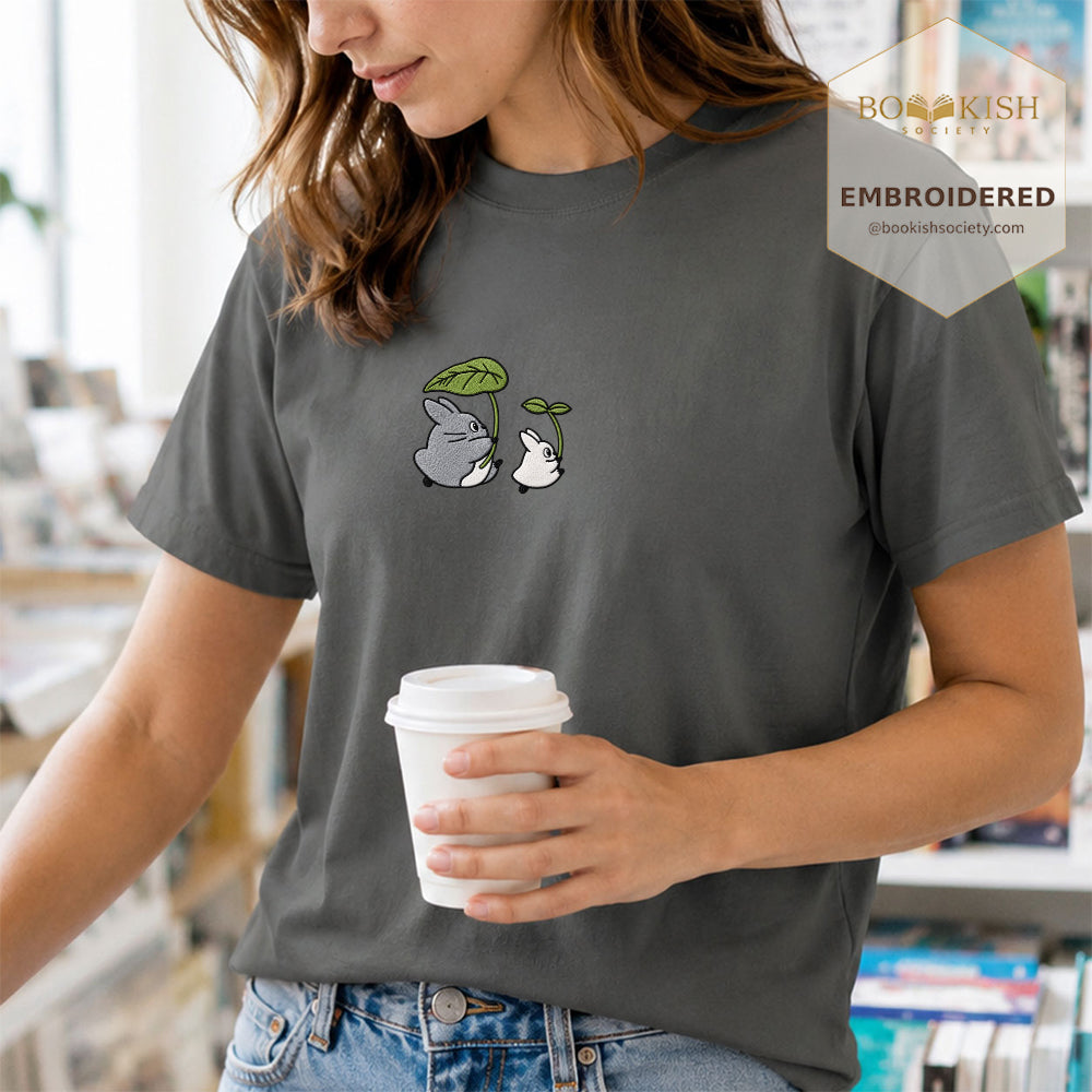 Embroidered Forest Spirits and Flowers Comfort Color® T-shirt Book Lover Gift Pepper