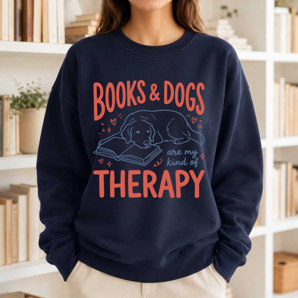 Give Me Books & Dogs Crewneck Sweatshirt | Dog Lover & Reader Gift Navy