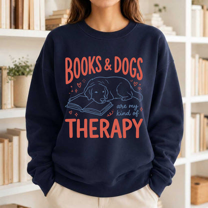 Give Me Books & Dogs Crewneck Sweatshirt | Dog Lover & Reader Gift Navy