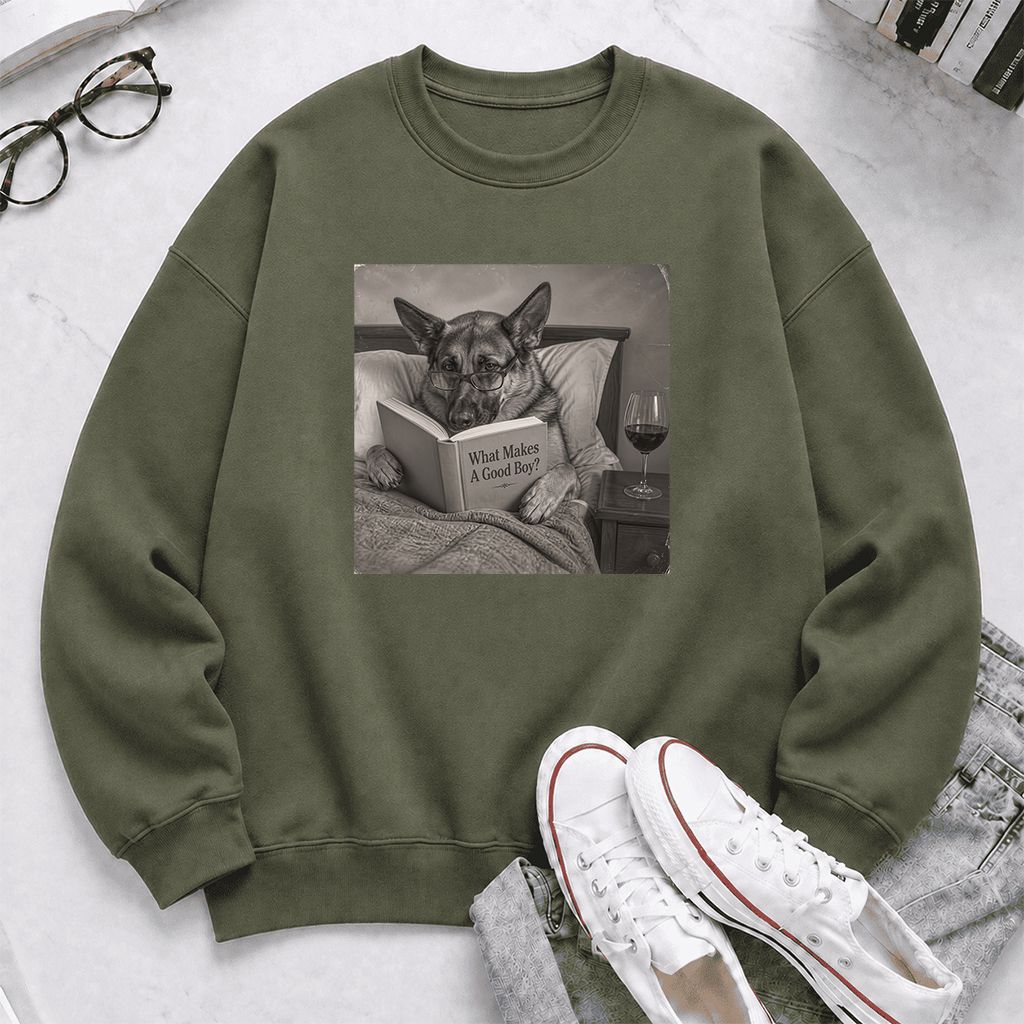 What Makes A Good Boy Crewneck Sweatshirt | Dog Lover Reader Gift Military Green