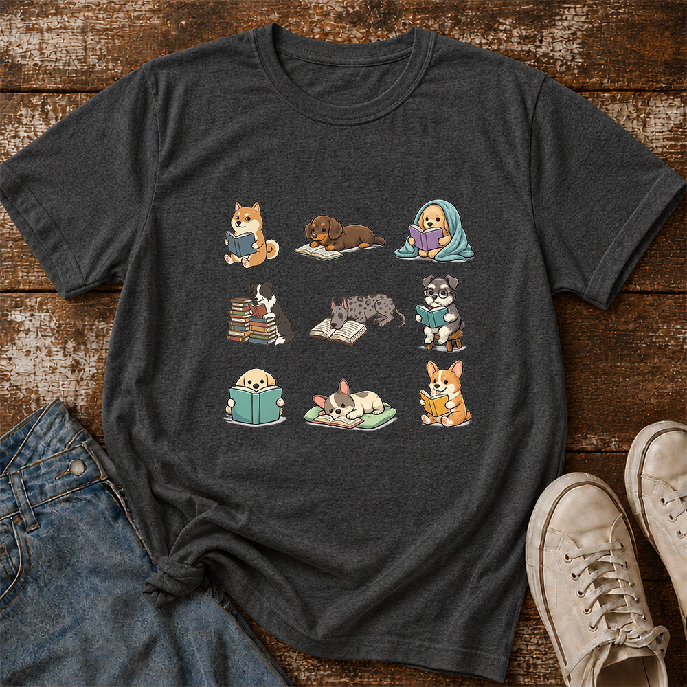 Funny Dogs Reading Softstyle T-Shirt | Book Lover Gift Dark Heather