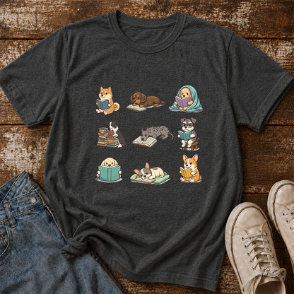 Funny Dogs Reading Softstyle T-Shirt | Book Lover Gift Dark Heather