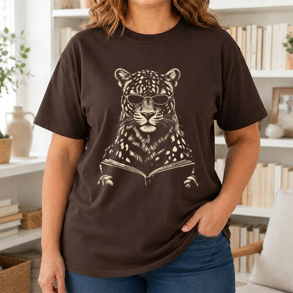 Leopard Reading Book Softstyle T-Shirt | Book Lover Gift Dark Chocolate
