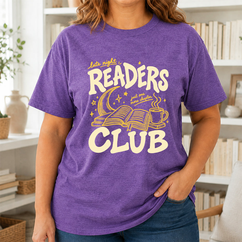 Late Night Readers Club Softstyle T-Shirt | Book Lover Gift Late Night Readers Club Softstyle T-Shirt | Book Lover Gift Heather Purple