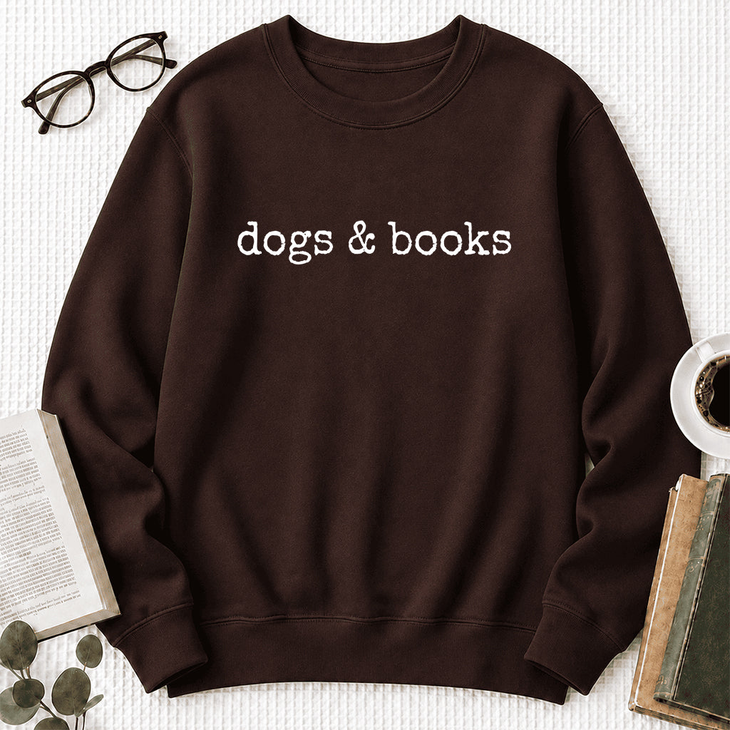 Dogs & Books Crewneck Sweatshirt | Dog Lover & Reader Gift Dark Chocolate