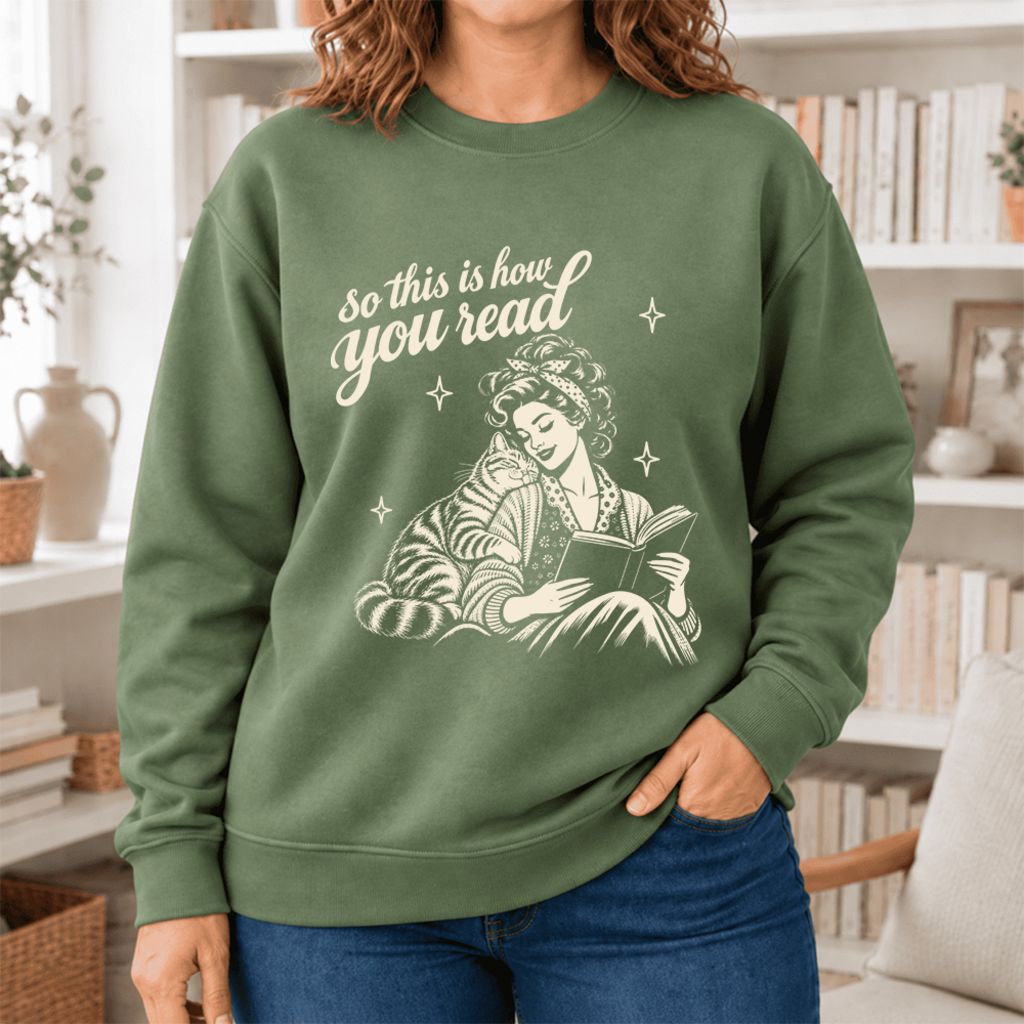 How You Read American Shorthair Softstyle Sweatshirt | Cozy Cat & Book Lover Gift Military Green