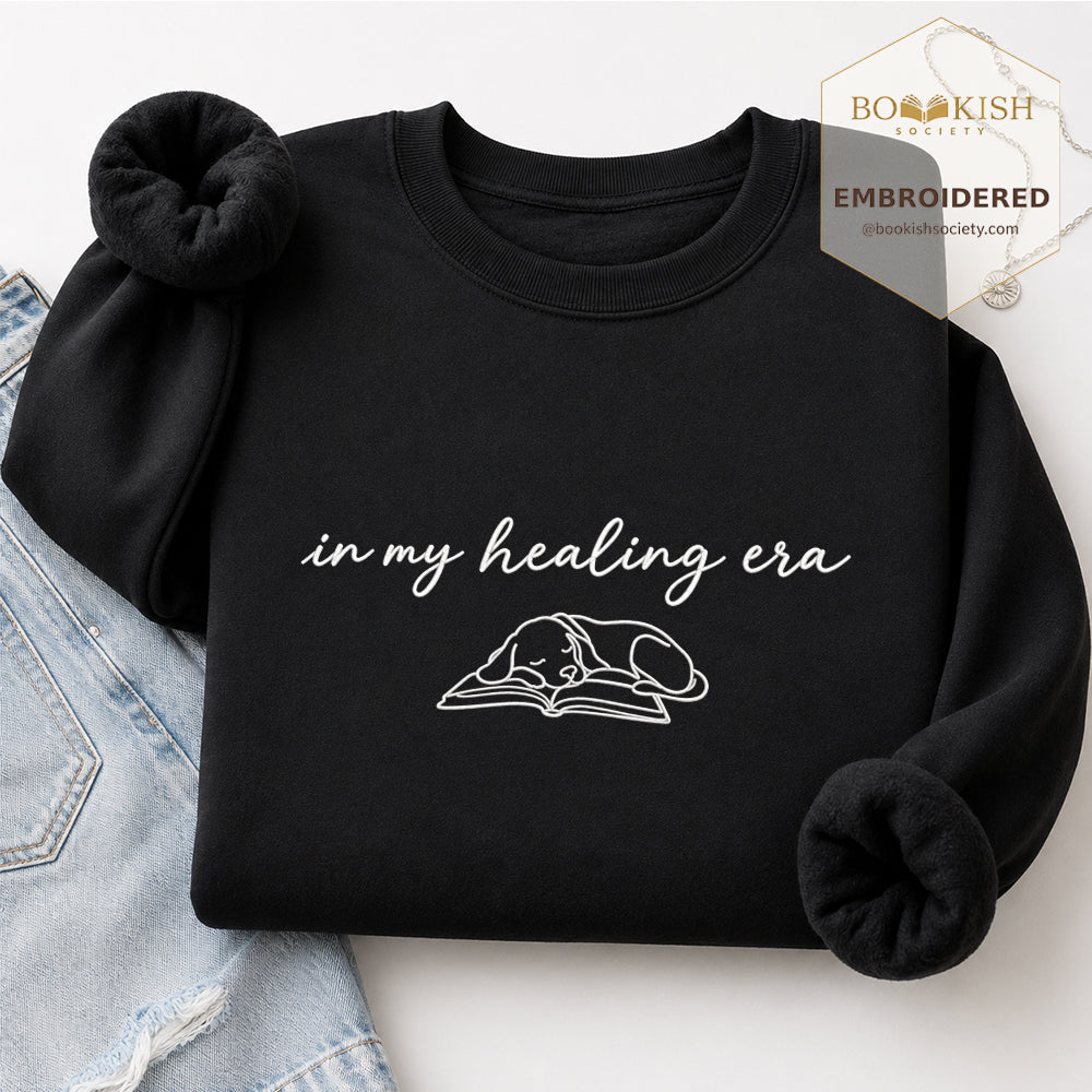 In My Healing Era Embroidered Sweatshirt | Dog Lover & Reader Gift Black