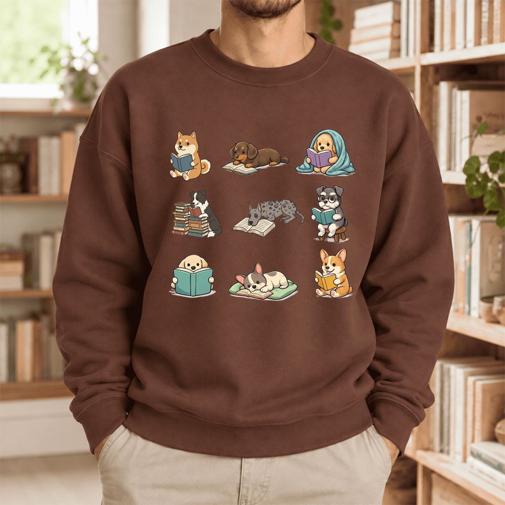 Funny Reading Dogs Embroidered Sweatshirt | Dog Mom Reader Gift Cocoa