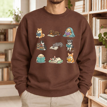 Funny Reading Dogs Embroidered Sweatshirt | Dog Mom Reader Gift Cocoa