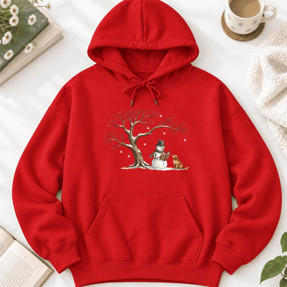 Golden Retriever And Snowman Under Tree Softstyle Hoodie | Christmas Reader Gift Red