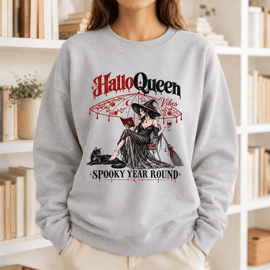 Halloqueen Spooky Year Round Printed Sweatshirt | Spooky Book Lover Gift Sport Grey
