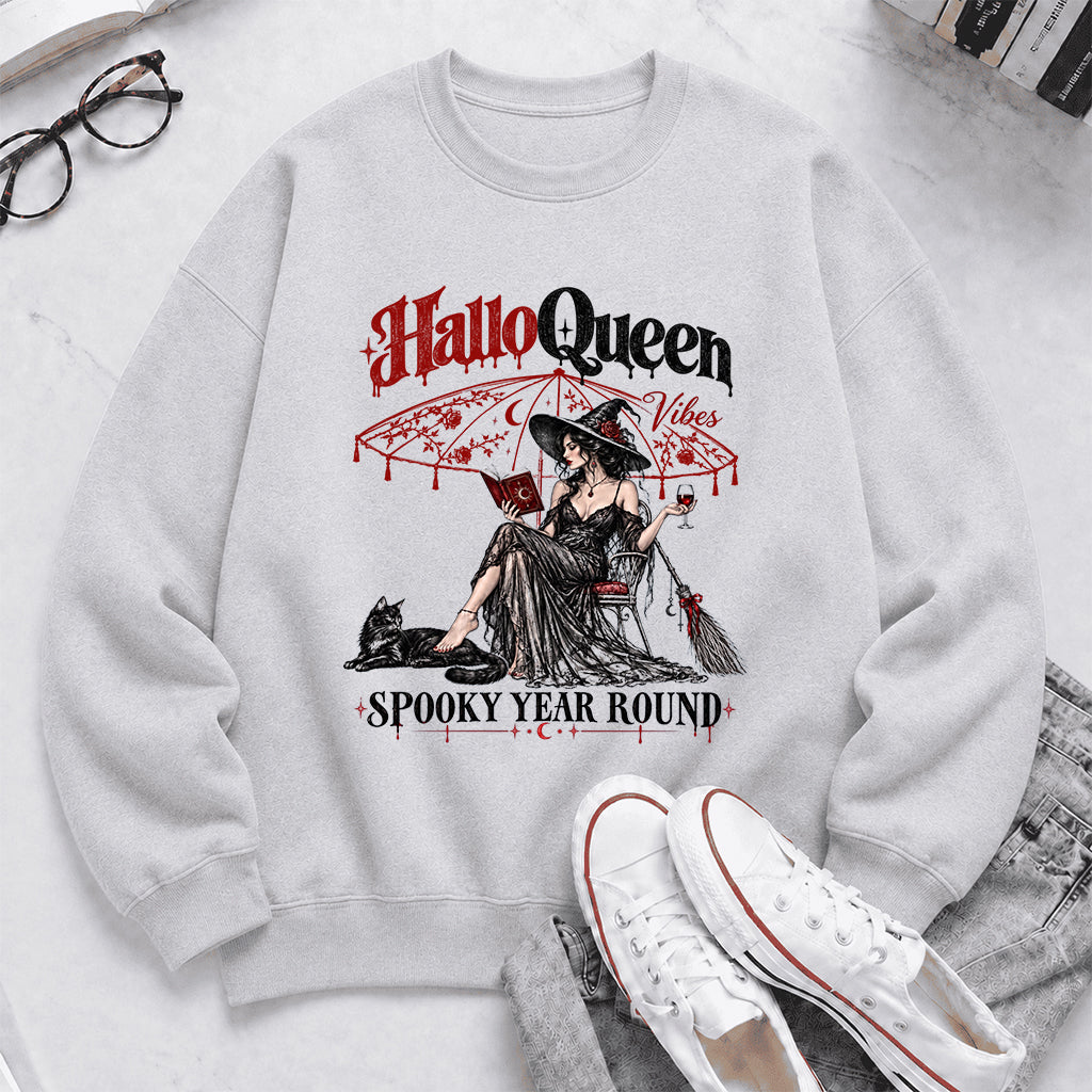 Halloqueen Spooky Year Round Printed Sweatshirt | Spooky Book Lover Gift Sport Grey