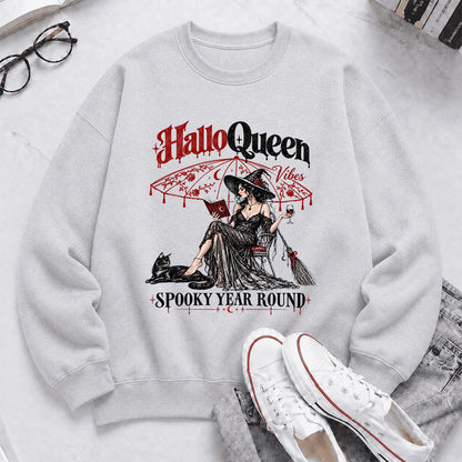 Halloqueen Spooky Year Round Printed Sweatshirt | Spooky Book Lover Gift Sport Grey