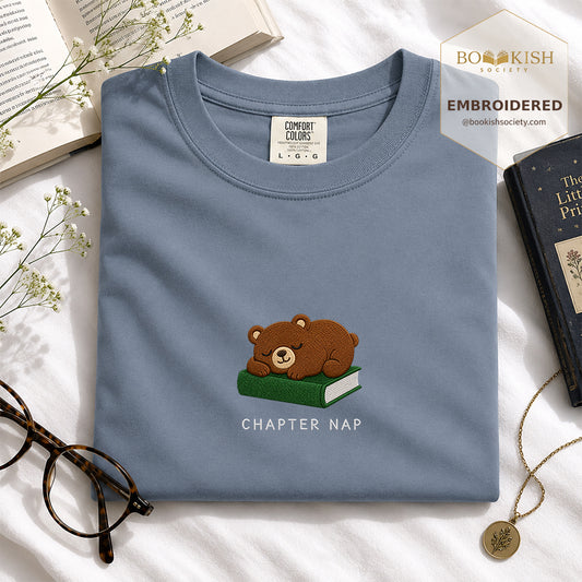 Embroidered Chapter Nap Comfort Color® T-shirt Book Lover Gift Blue Jean
