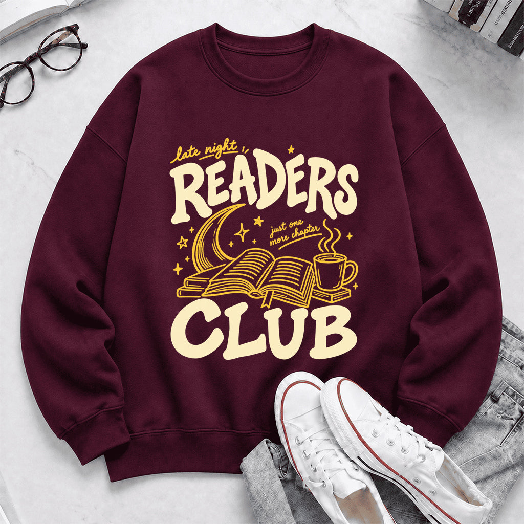 Late Night Readers Club Crewneck Sweatshirt | Reader Gift Maroon