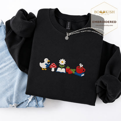 Duck Mushroom Embroidered Sweatshirt | Reader Gift Black
