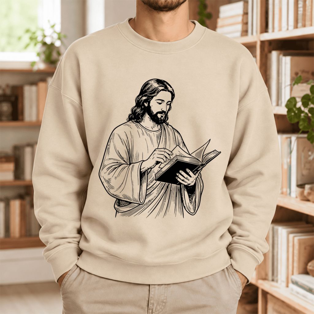Reading Jesus Softstyle Sweatshirt | Inspiring Reader Gift Sand