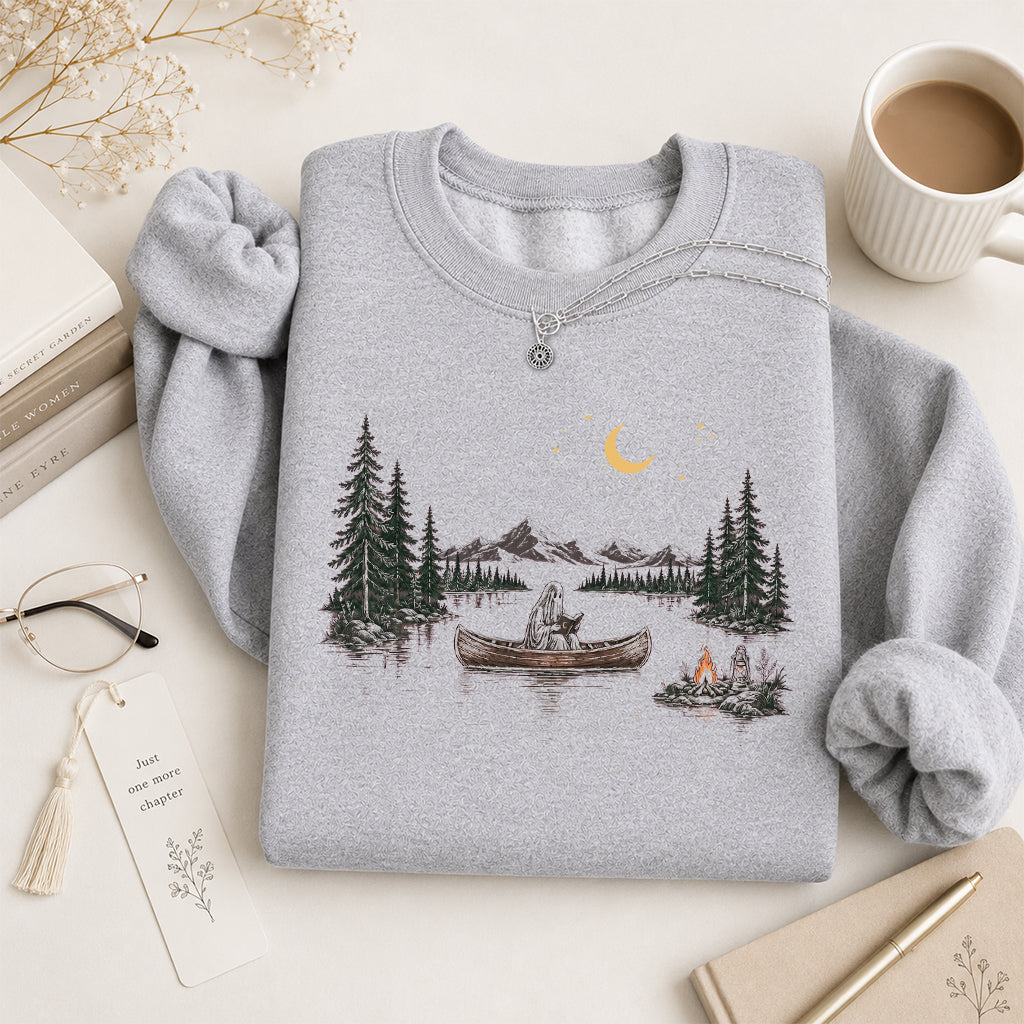 Reading Ghost On The Boat Printed Sweatshirt | Halloween Reader Gift Sport Grey