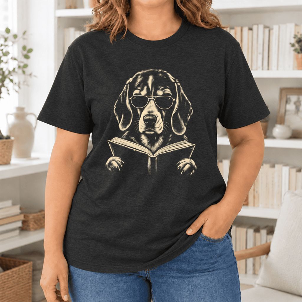 Beagle Reading Book Ultra-Soft Cotton T-Shirt | Beagle Lover Gift Black Heather
