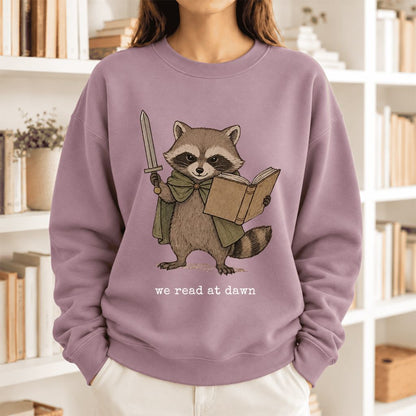 We Read At Dawn Funny Racoon Softstyle Sweatshirt | Cozy Book Lover Gift Paragon