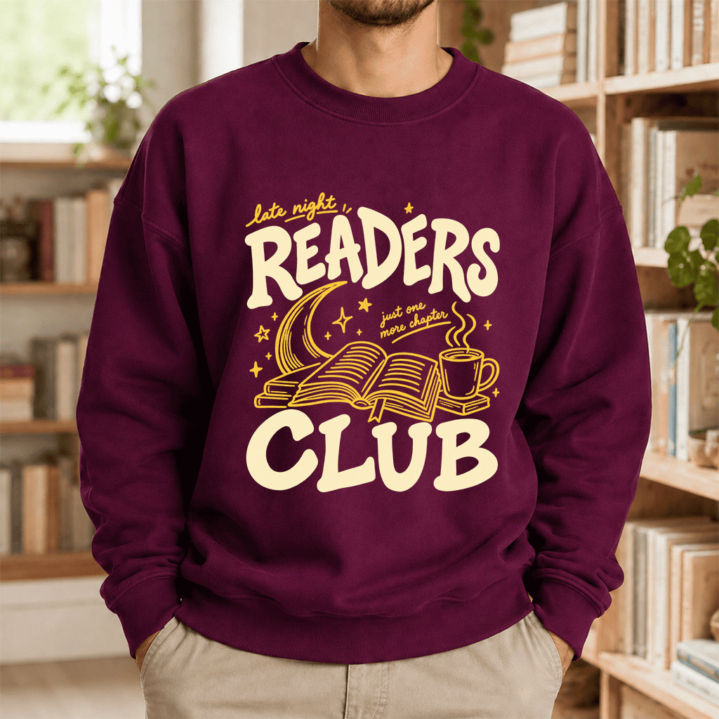 Late Night Readers Club Crewneck Sweatshirt | Reader Gift Maroon
