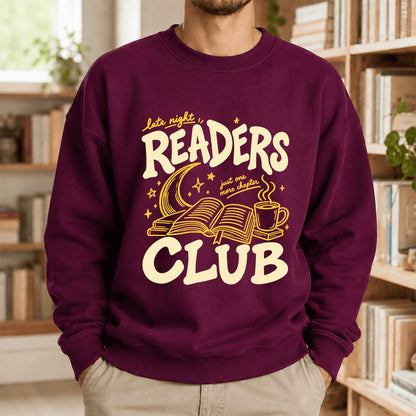 Late Night Readers Club Crewneck Sweatshirt | Reader Gift Maroon