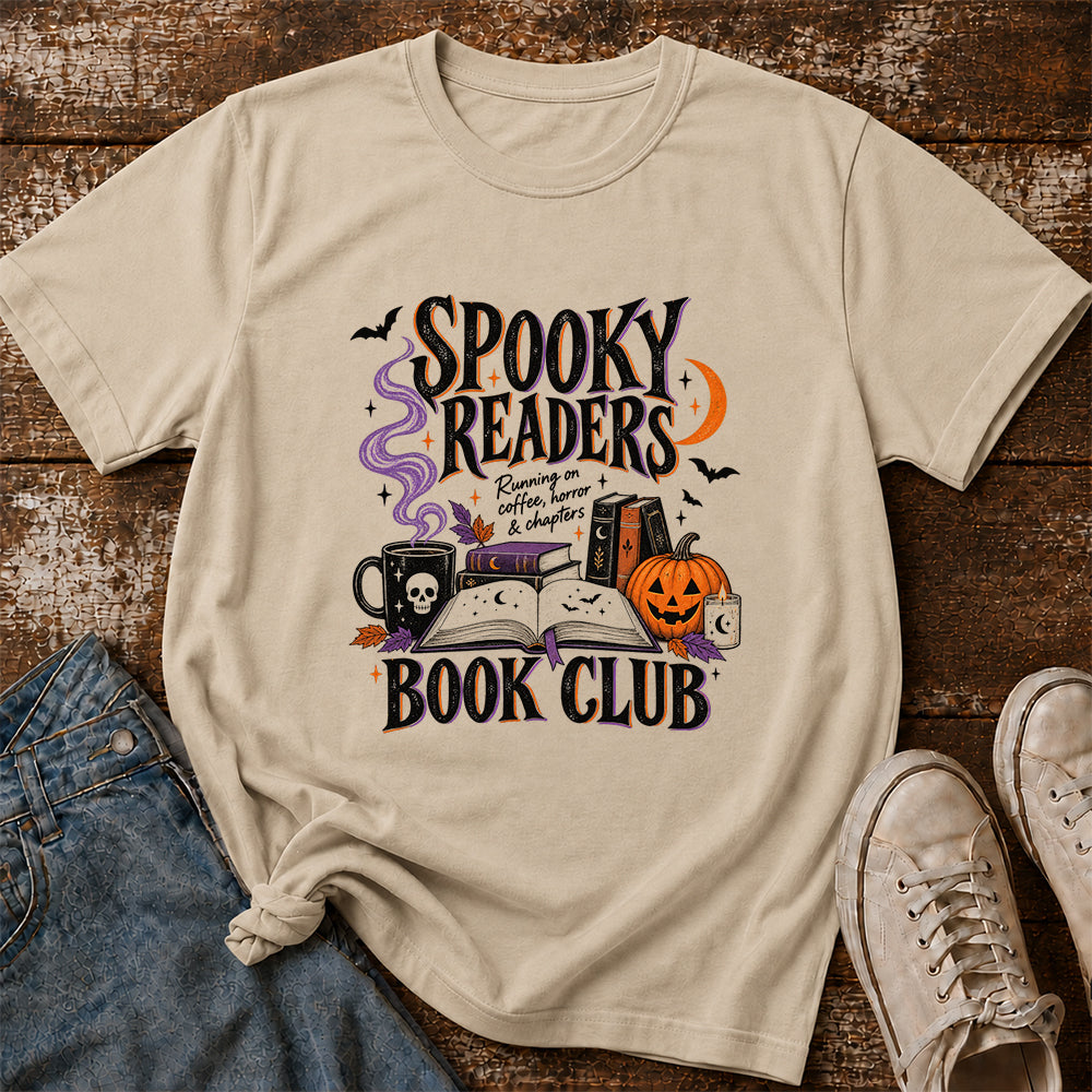 Spooky Readers Book Club Printed T-Shirt | Halloween Book Lover Gift Sand