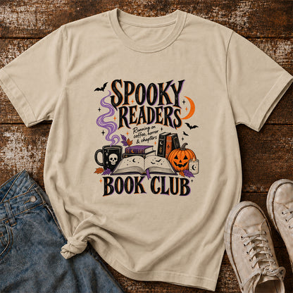 Spooky Readers Book Club Printed T-Shirt | Halloween Book Lover Gift Sand