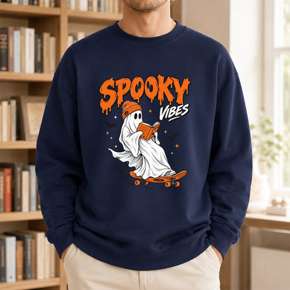Spooky Vibes Printed Sweatshirt | Halloween Reader Gift Navy