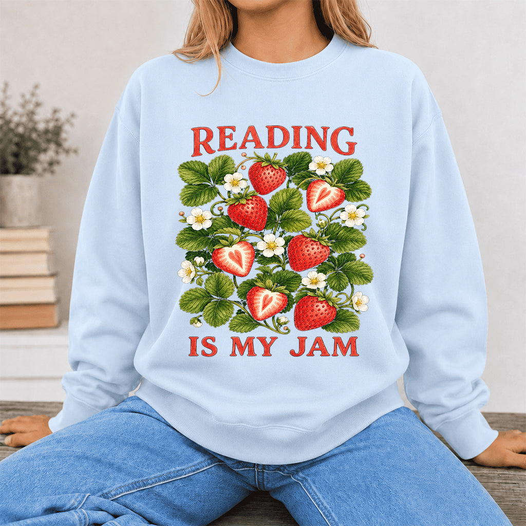 Reading Is My Jam Crewneck Sweatshirt | Reader Gift Light Blue