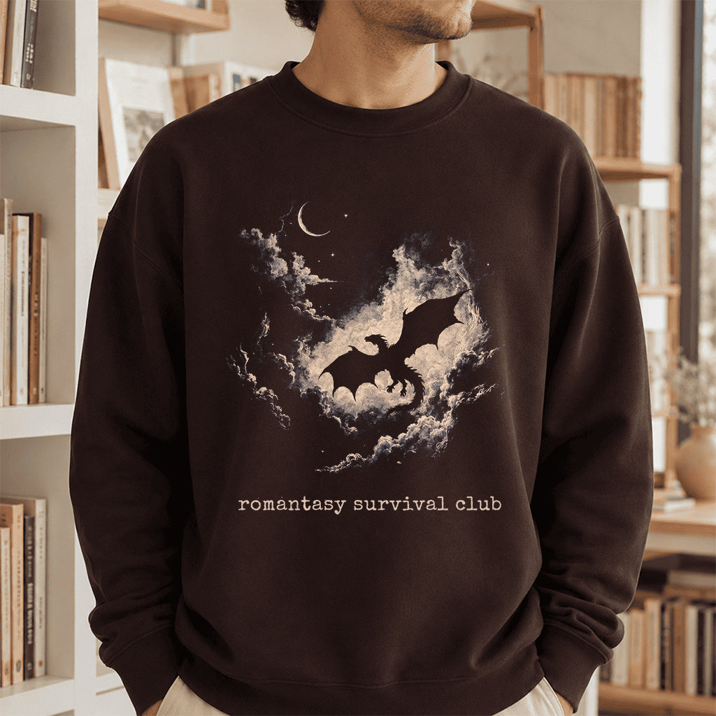 Dark Fantasy Dragon Clouds Crewneck Sweatshirt | Reader Gift Dark Chocolate