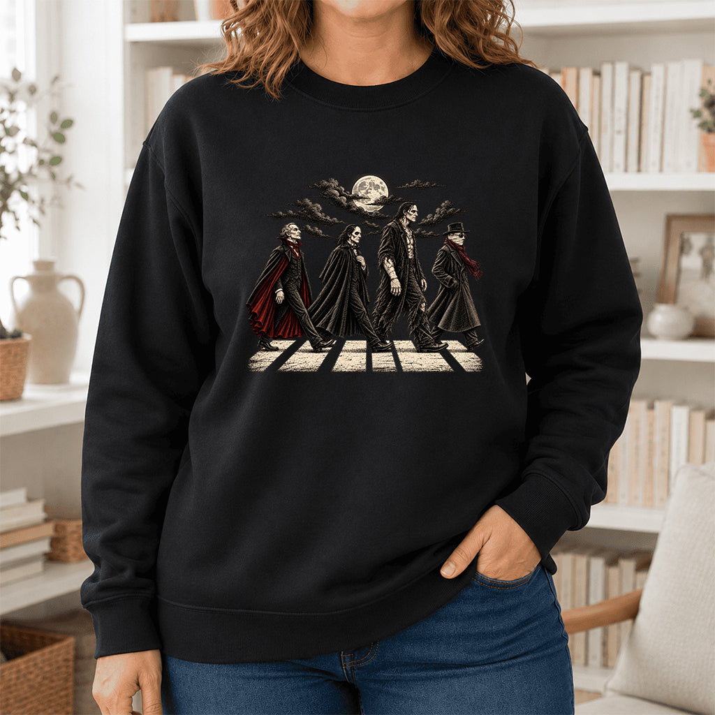 Monsters Road Printed Sweatshirt | Halloween Book Lover Gift Black