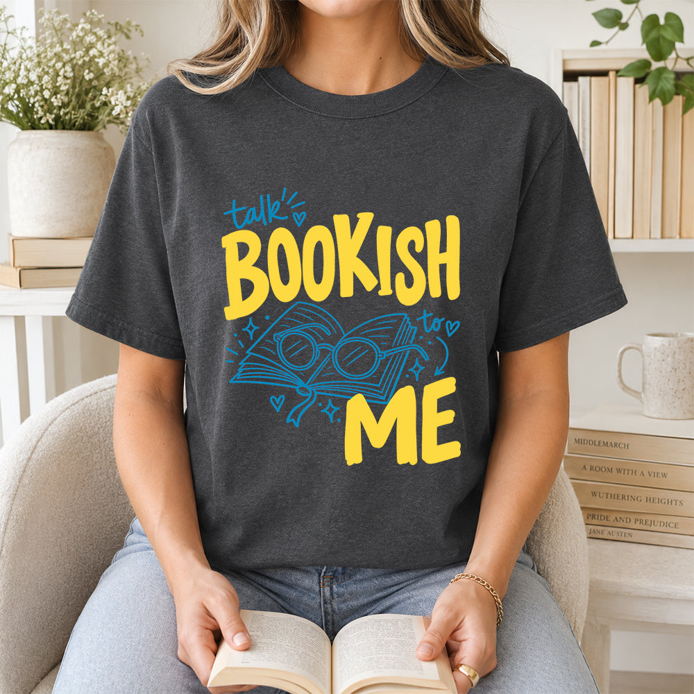 Talk Bookish To Me Cotton T-Shirt | Book Lover Gift Dark Heather