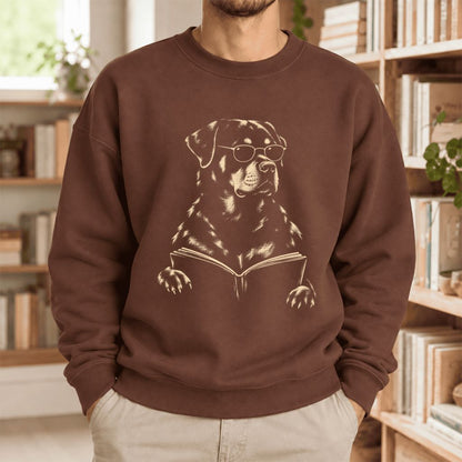 Rottweiler Reading Book Softstyle Sweatshirt | Dog Mom Reader Gift Cocoa