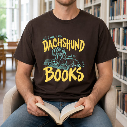 All I Need Is My Dachshund And My Books Softstyle T-Shirt | Book Lover Gift Dark Chocolate
