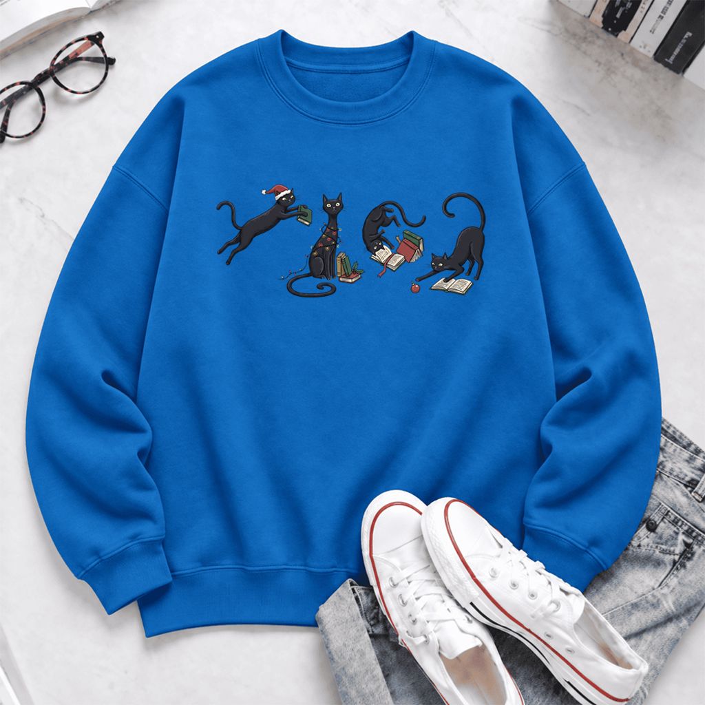 Christmas Reading Cats Softstyle Sweatshirt | Christmas Book Lover Gift Royal