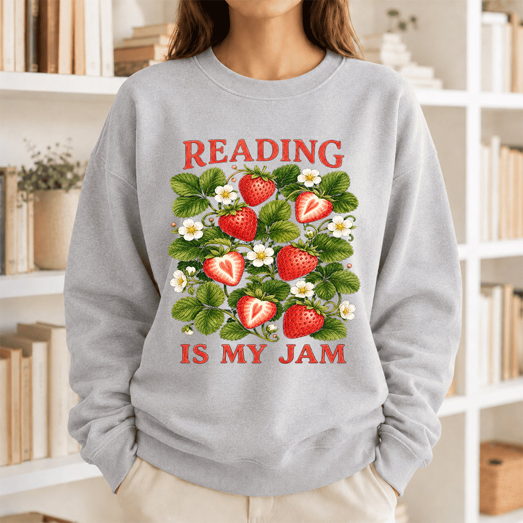 Reading Is My Jam Crewneck Sweatshirt | Reader Gift Sport Grey