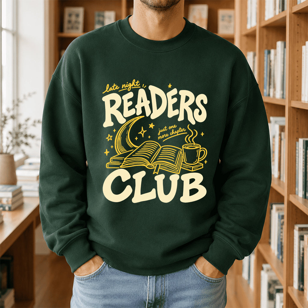 Late Night Readers Club Crewneck Sweatshirt | Reader Gift Forest Green
