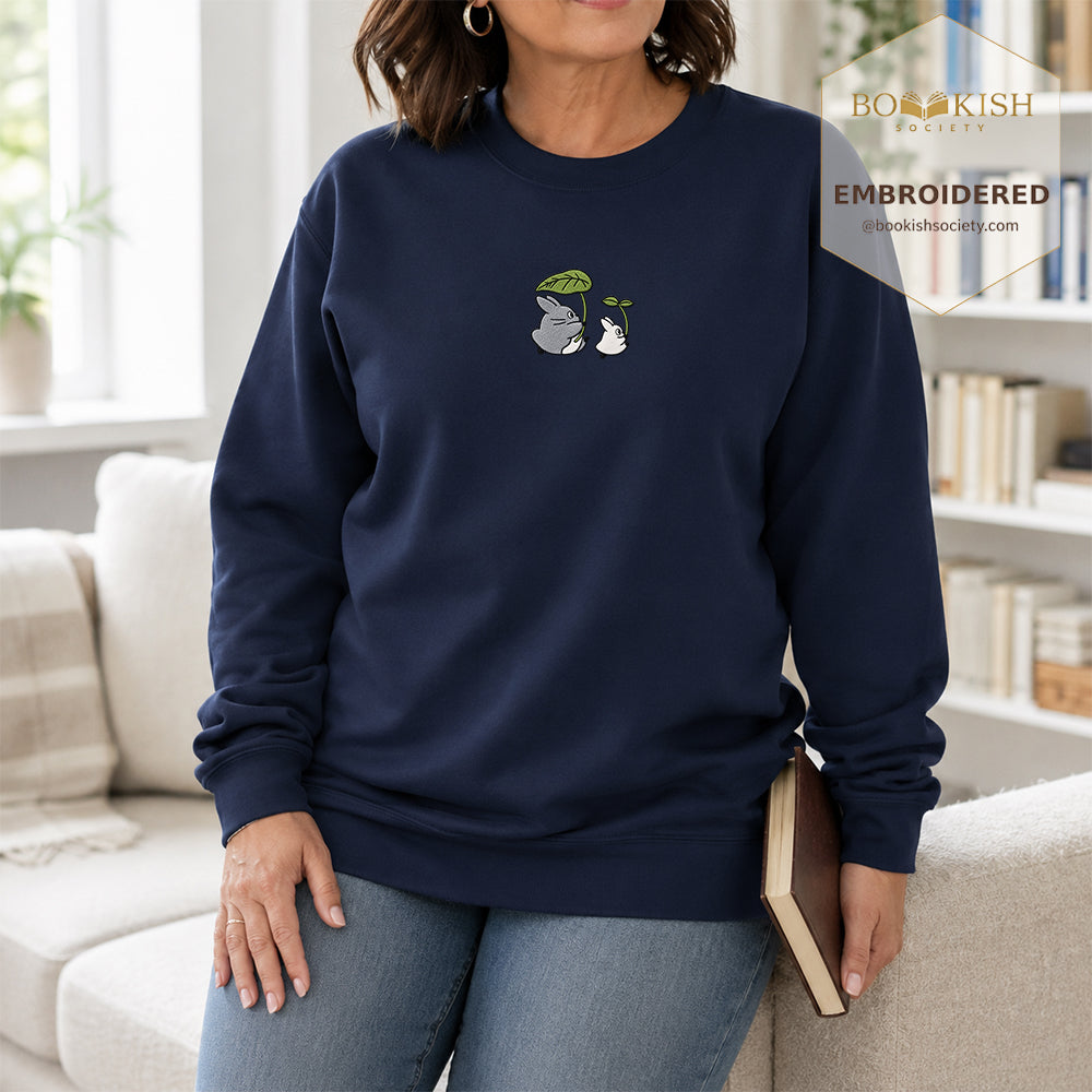 Forest Spirits and Flowers Embroidered Sweatshirt | Reader Gift Navy