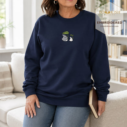 Forest Spirits and Flowers Embroidered Sweatshirt | Reader Gift Navy