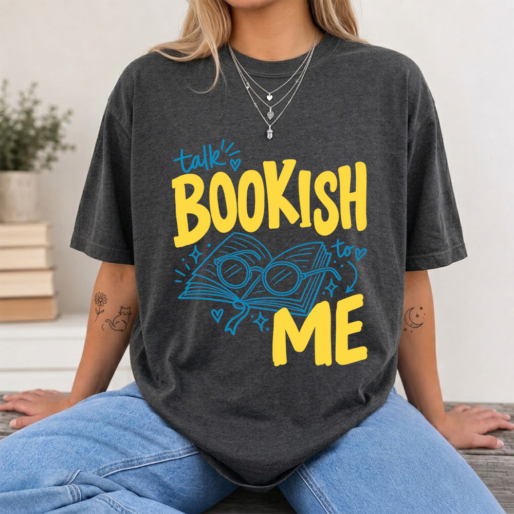 Talk Bookish To Me Cotton T-Shirt | Book Lover Gift Dark Heather