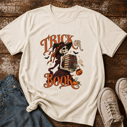 Trick Or Book Lady Printed T-Shirt | Halloween Book Lover Gift Natural