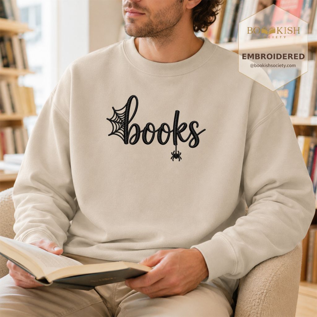 Halloween Books Embroidered Sweatshirt | Spooky Book Lover Gift Sand