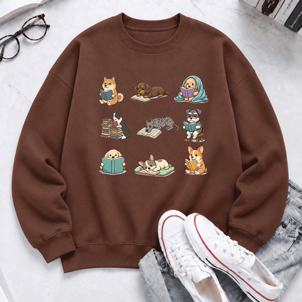 Funny Reading Dogs Embroidered Sweatshirt | Dog Mom Reader Gift Cocoa