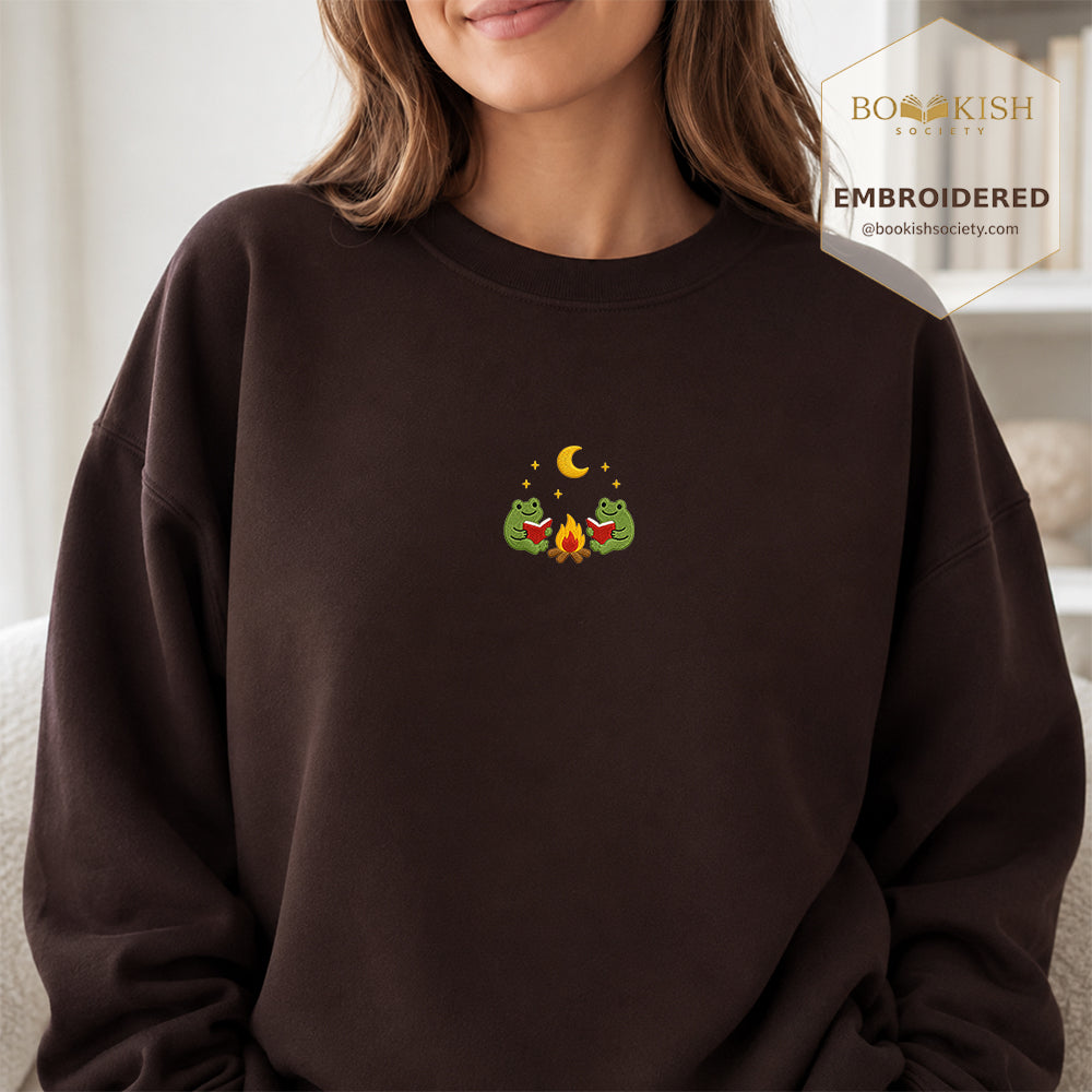 Frog Campfire Embroidered Sweatshirt | Reader Gift Dark Chocolate
