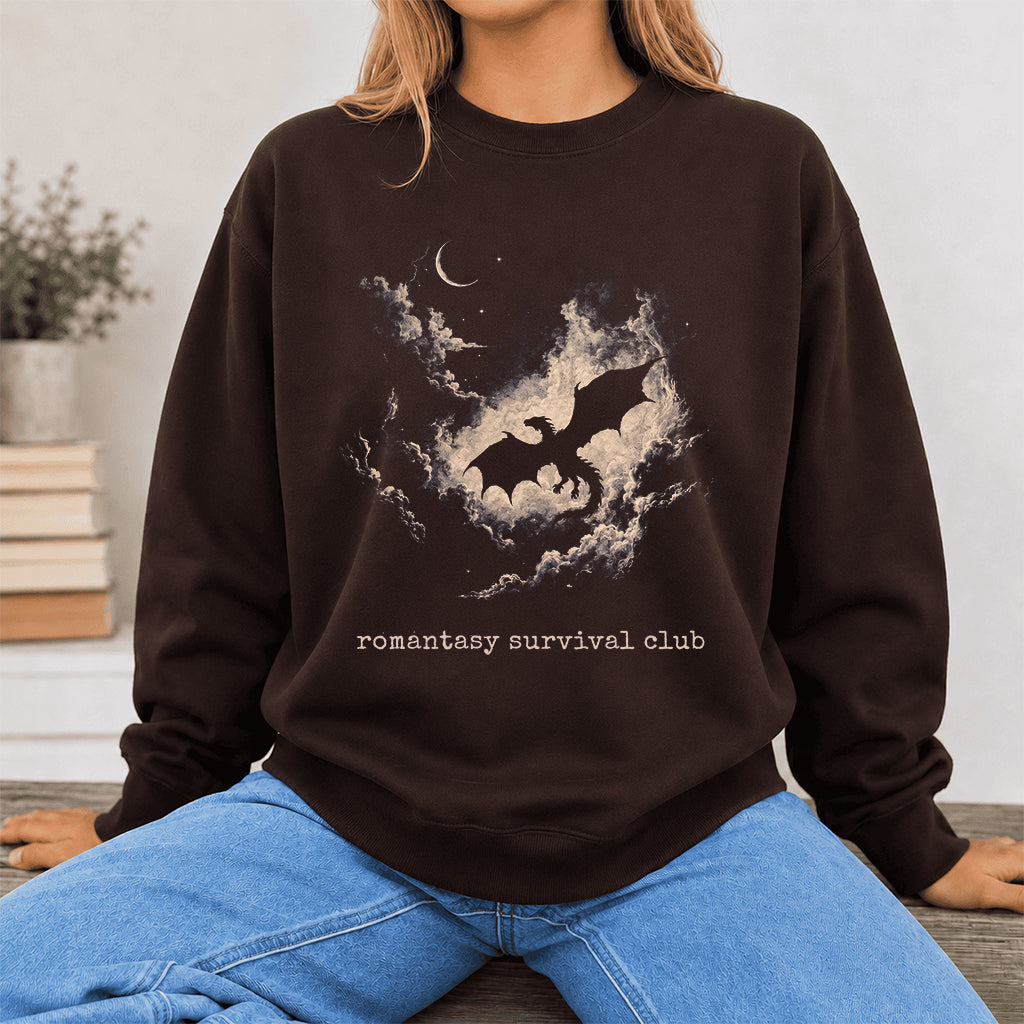 Dark Fantasy Dragon Clouds Crewneck Sweatshirt | Reader Gift Dark Chocolate